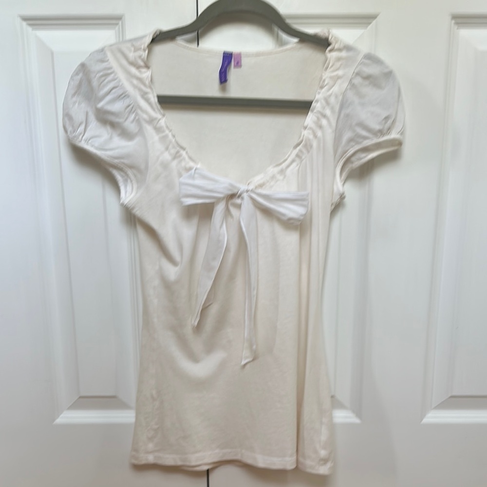 LF Emma & Sam Cream Bow Top w/ Puff Sleeve Top